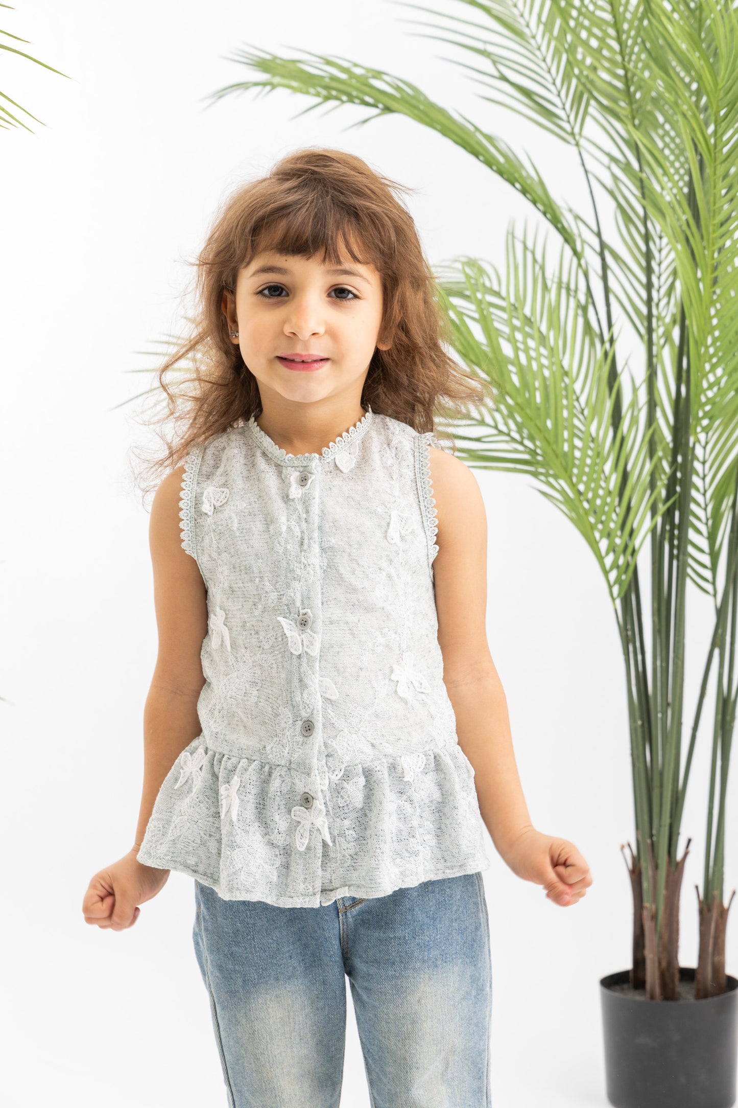 Mesh Girls Blouse With Flowers