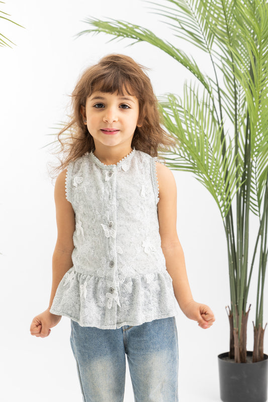 Mesh Girls Blouse With Flowers