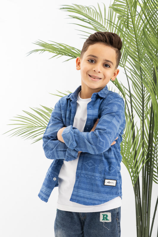 Jacquard Blue Jeans Boys Cotton Shirt