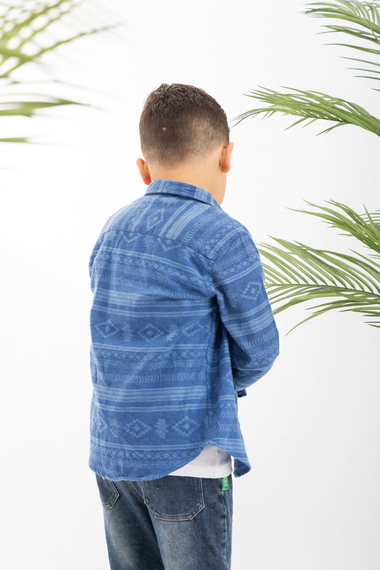 Jacquard Blue Jeans Boys Cotton Shirt