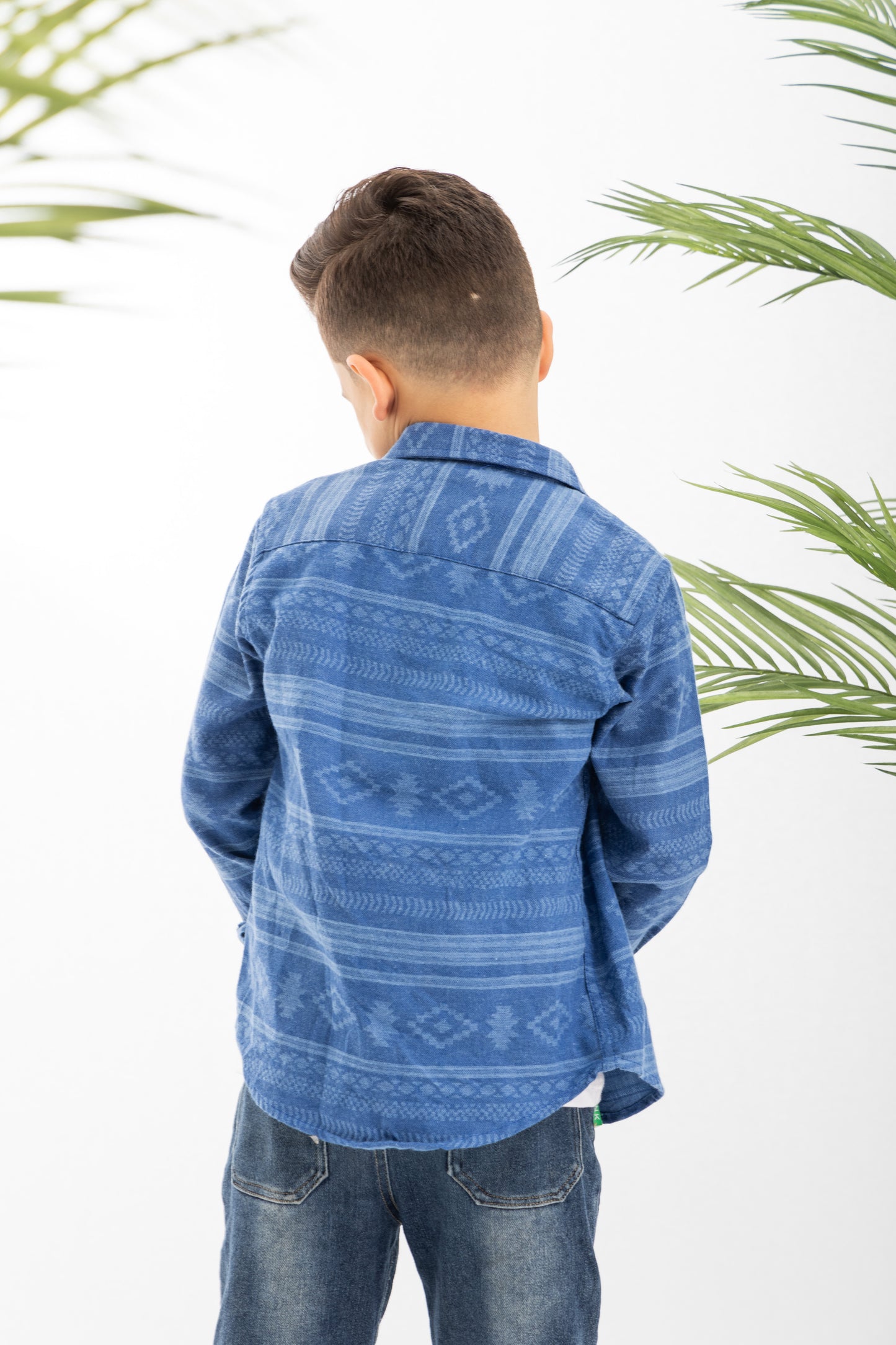 Jacquard Blue Jeans Boys Cotton Shirt