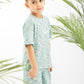 Green X Blue Textured Striped Boys Set