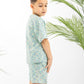 Green X Blue Textured Striped Boys Set