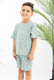 Green X Blue Textured Striped Boys Set