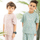 Green X Blue Textured Striped Boys Set