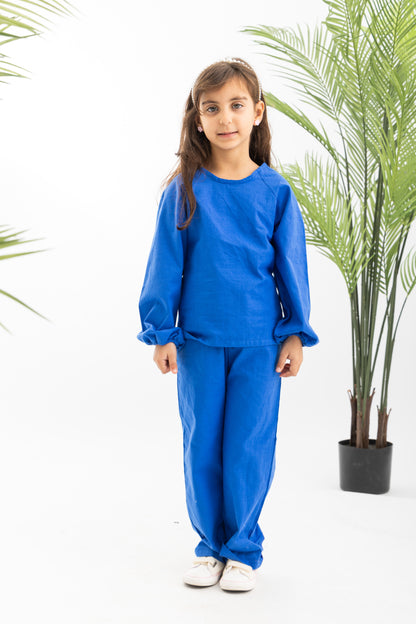 Blue Girls Linen Set