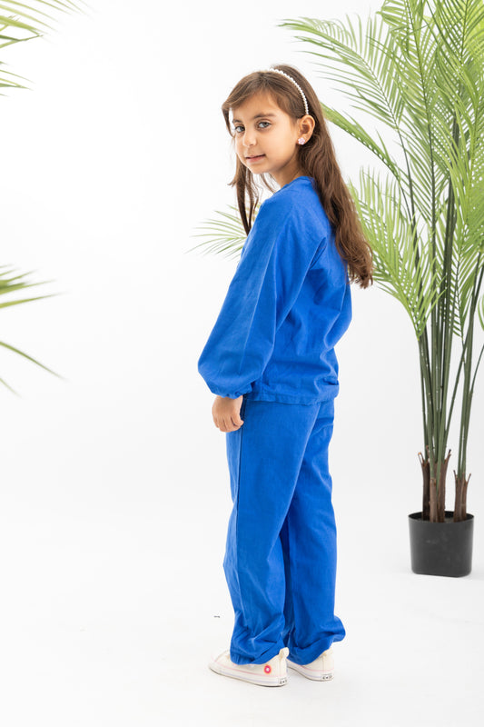 Blue Girls Linen Set