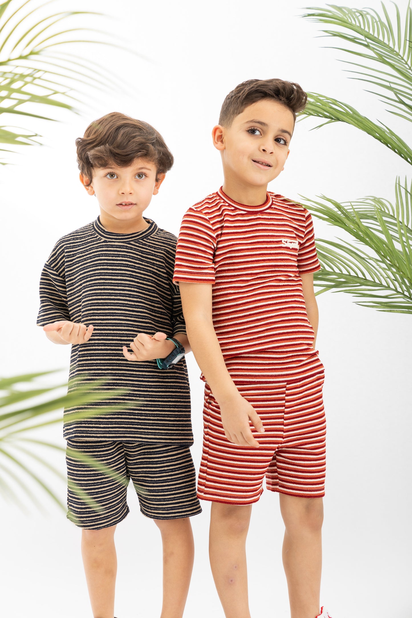 Red X Orange Striped Boys Set