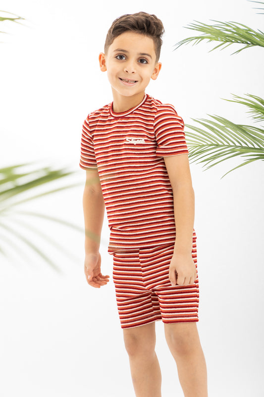 Red X Orange Striped Boys Set