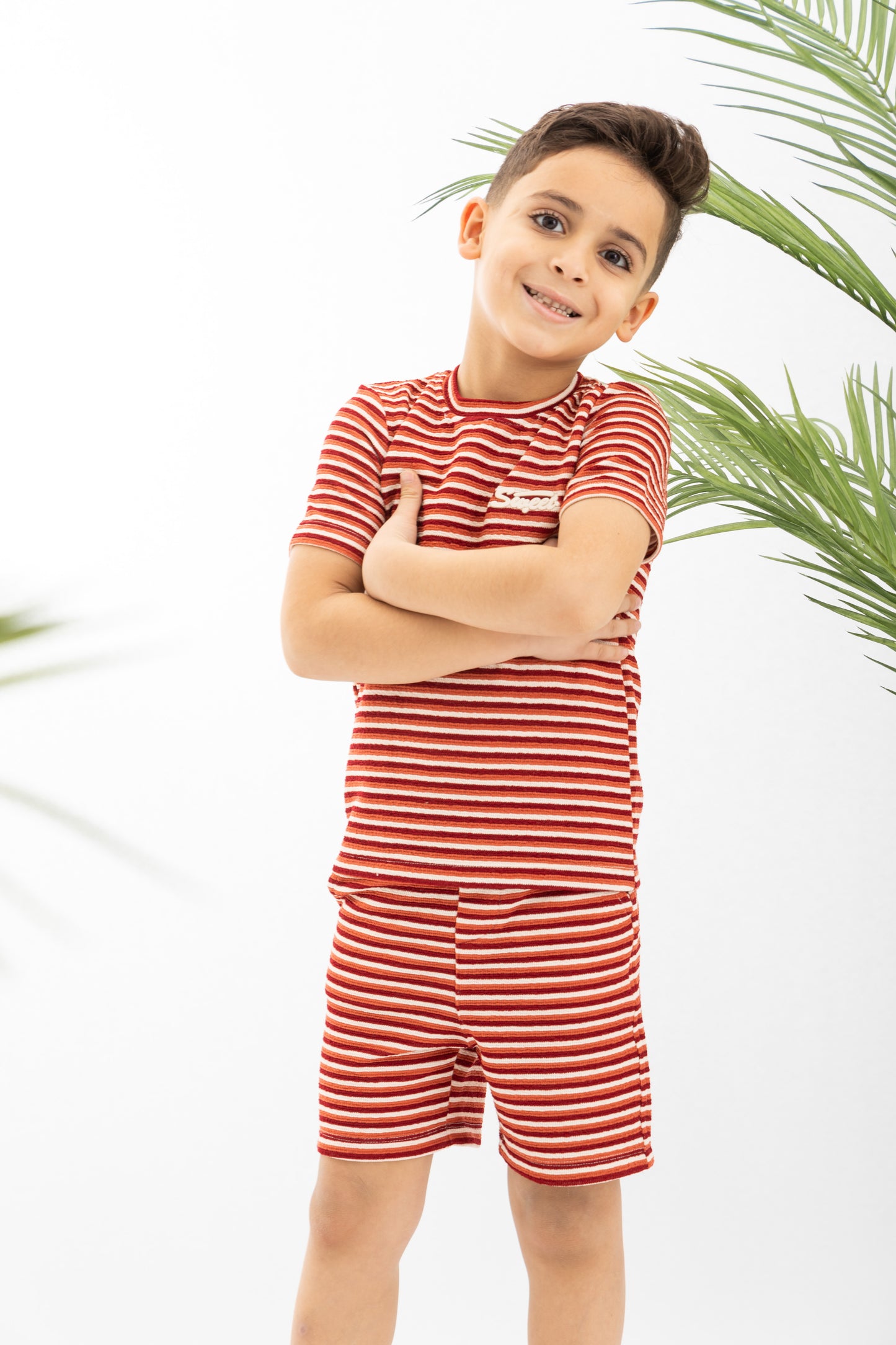 Red X Orange Striped Boys Set