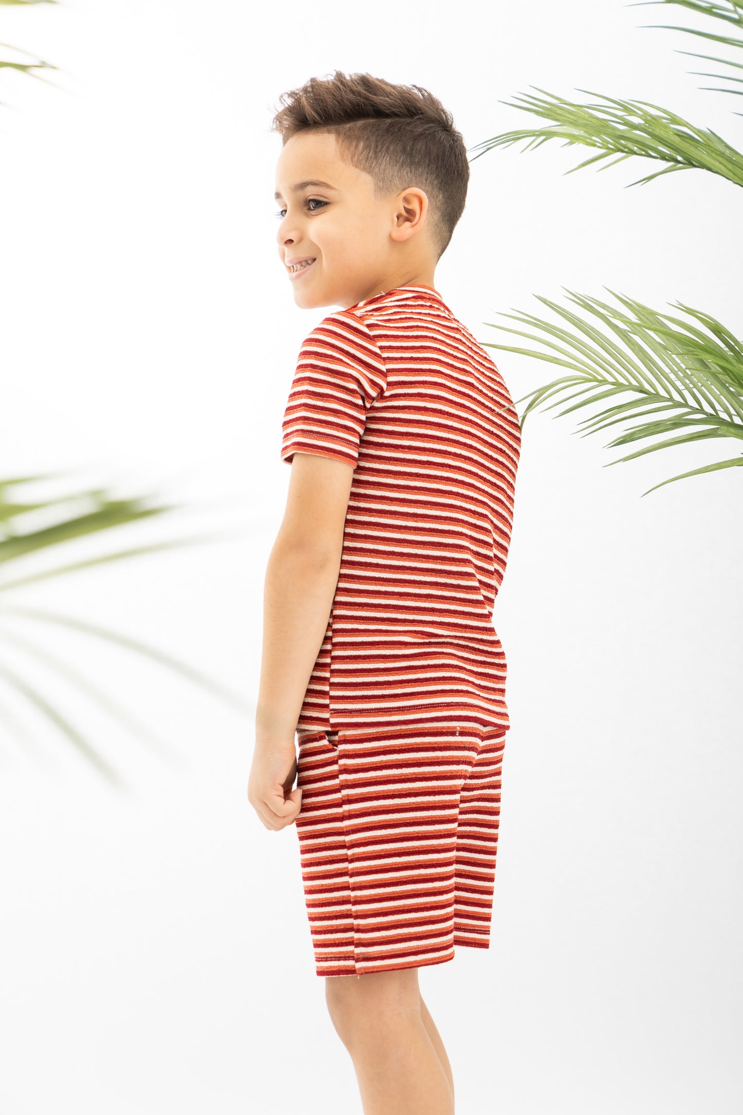 Red X Orange Striped Boys Set