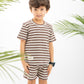 Brown Textured Striped Boys Set