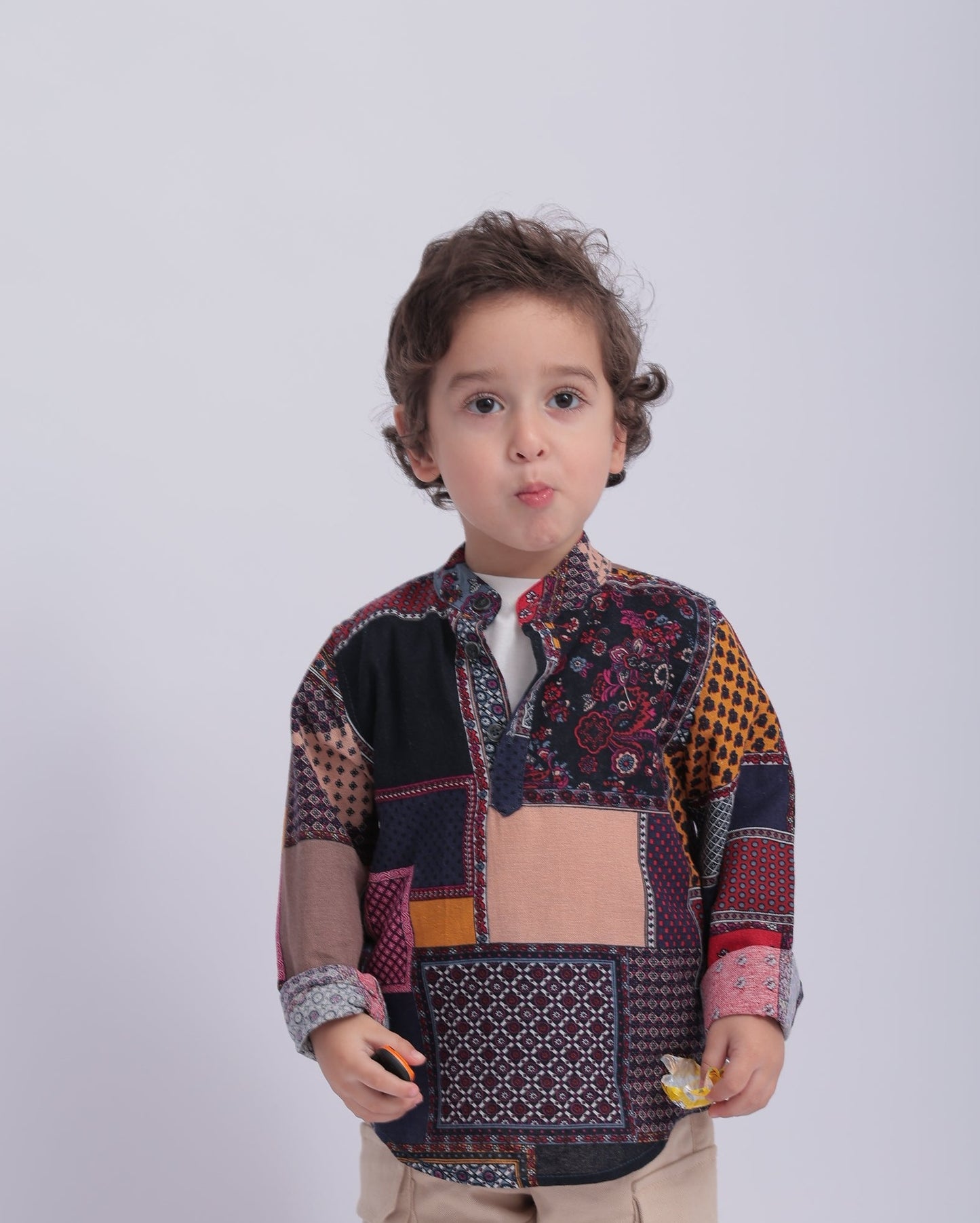 shapes Aztec long sleeve mandarine collar boys shirt