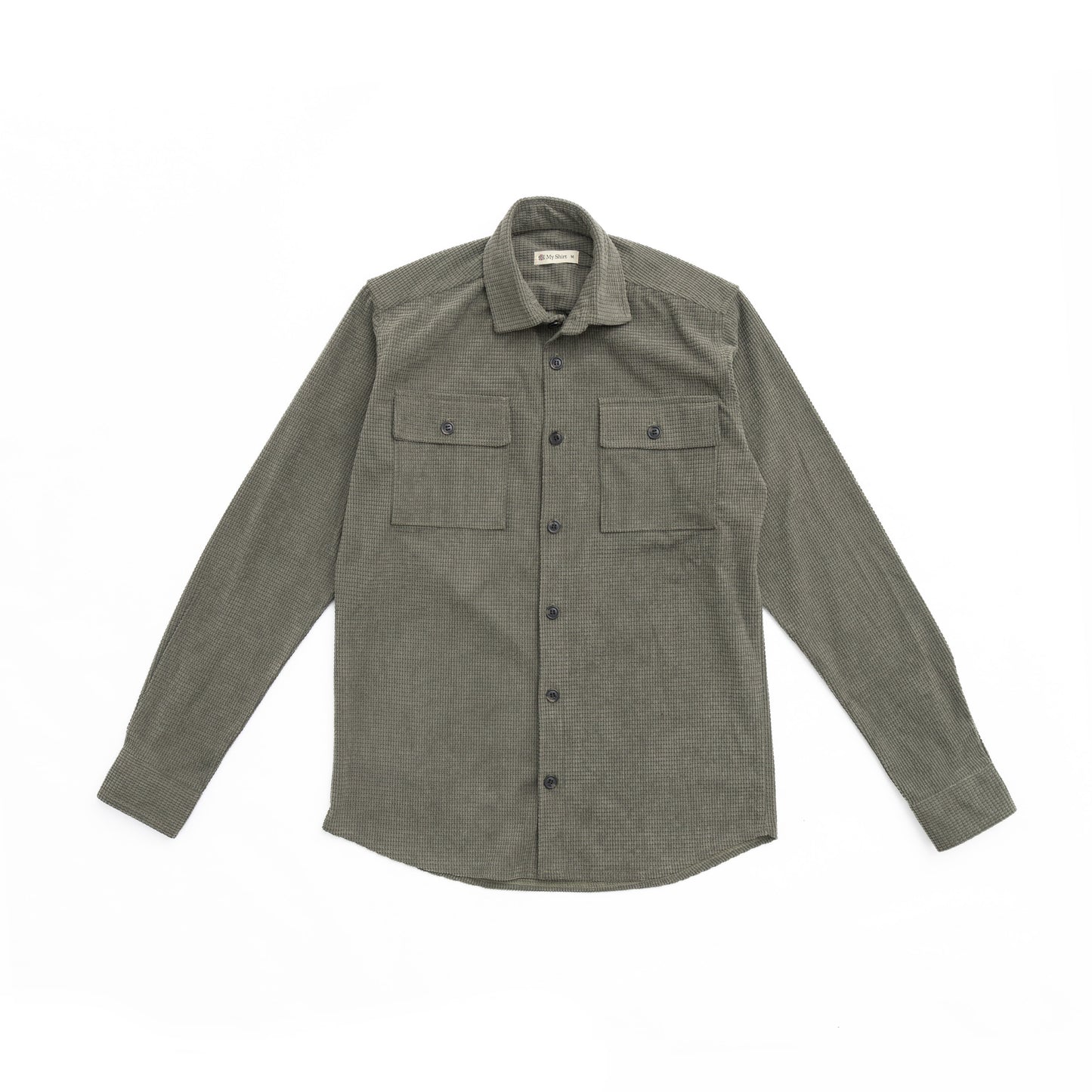 Army green mini square pattern Velvet Shirt