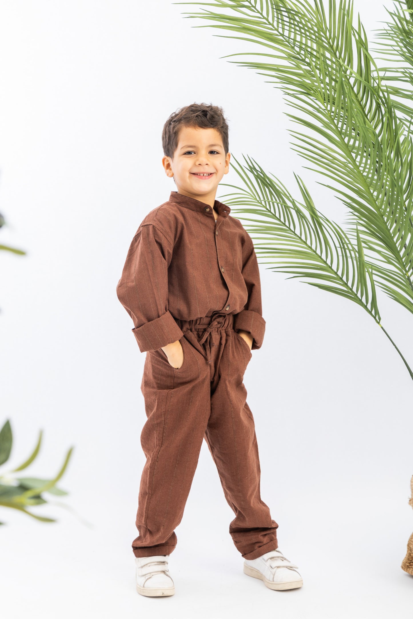 Brown Striped Boys Linen Set