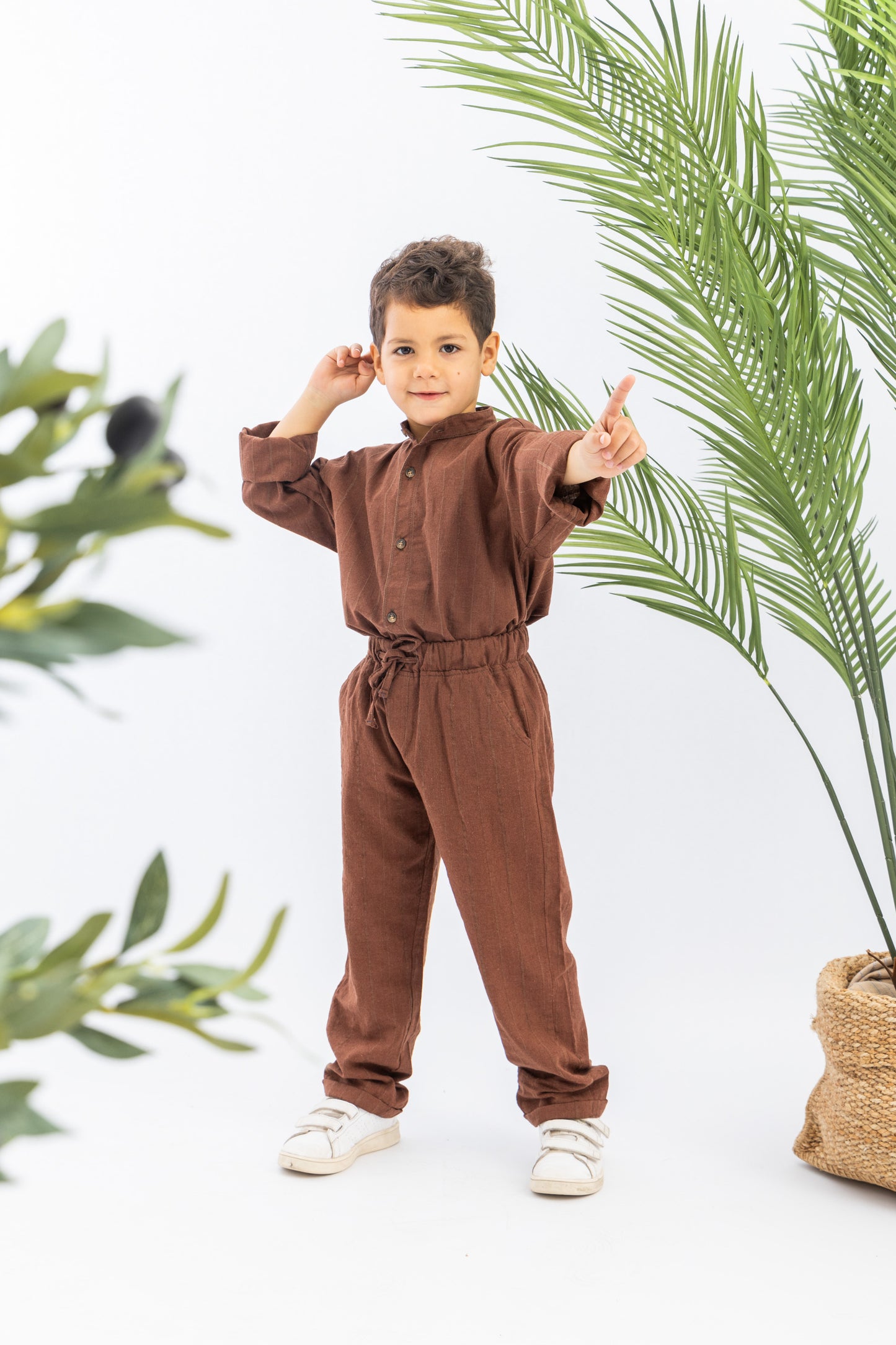 Brown Striped Boys Linen Set