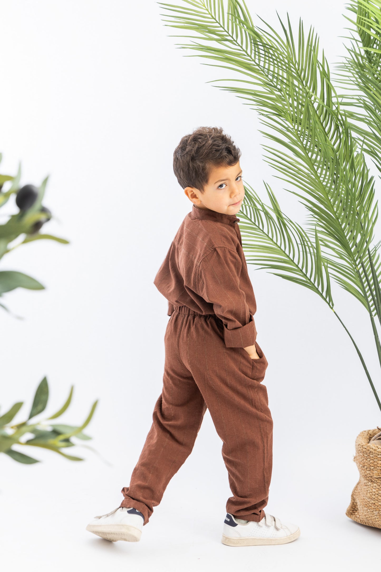 Brown Striped Boys Linen Set