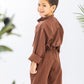 Brown Striped Boys Linen Set