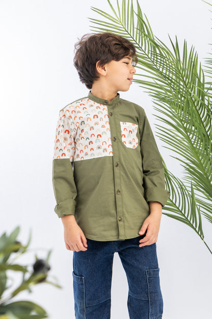 Rainbow Cut X Olive Green Boys Shirt