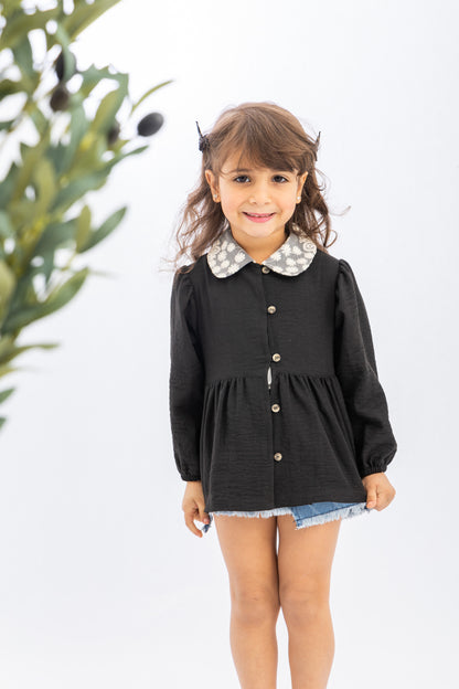 Black Girls Blouse With Lace Collar