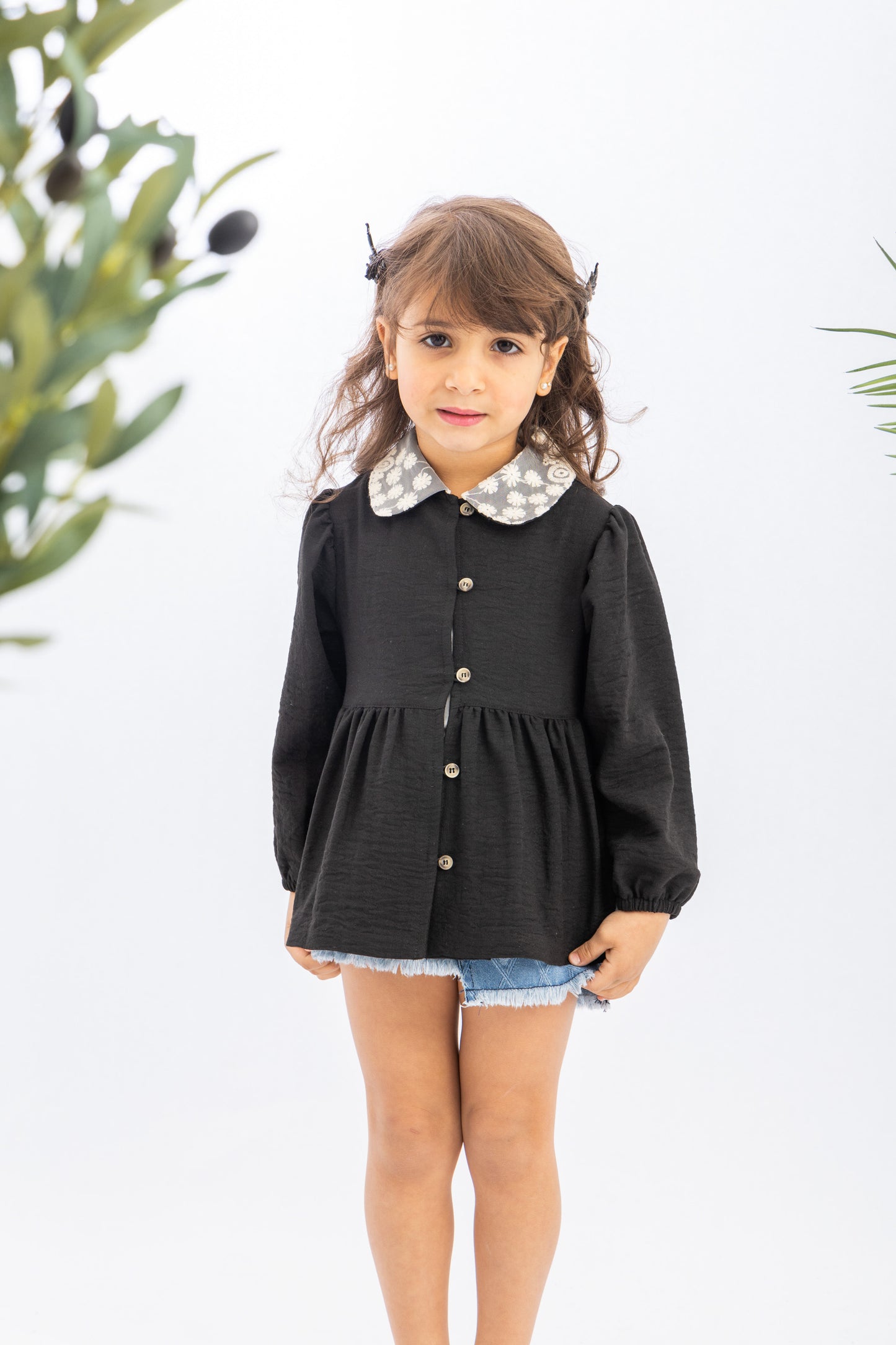 Black Girls Blouse With Lace Collar