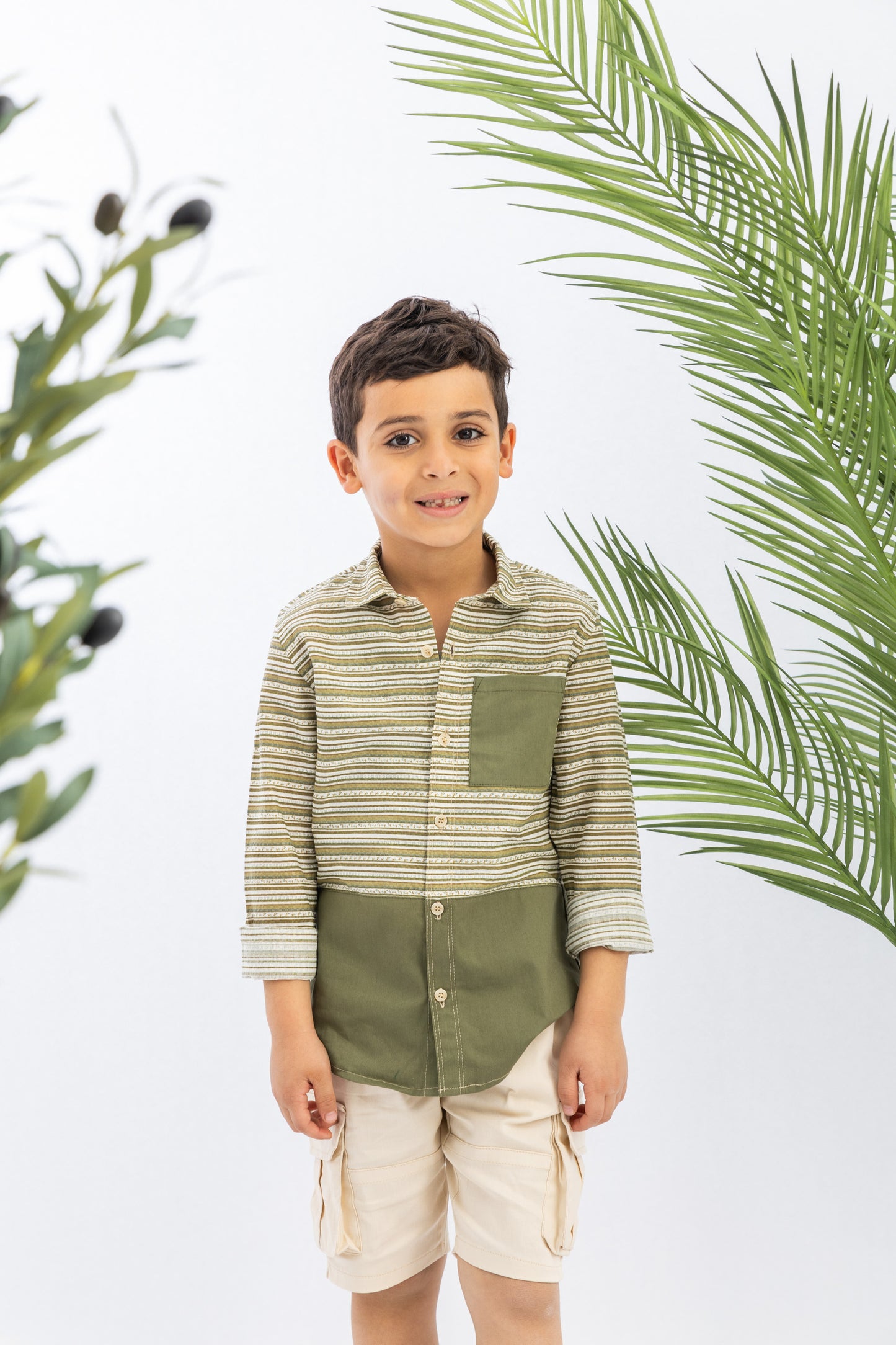 Half Olive X Half Striped Boys Shirt