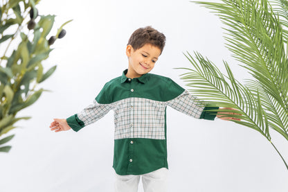 Green X White Squares Boys Shirt