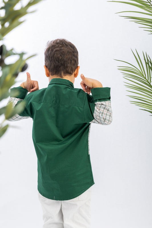 Green X White Squares Boys Shirt