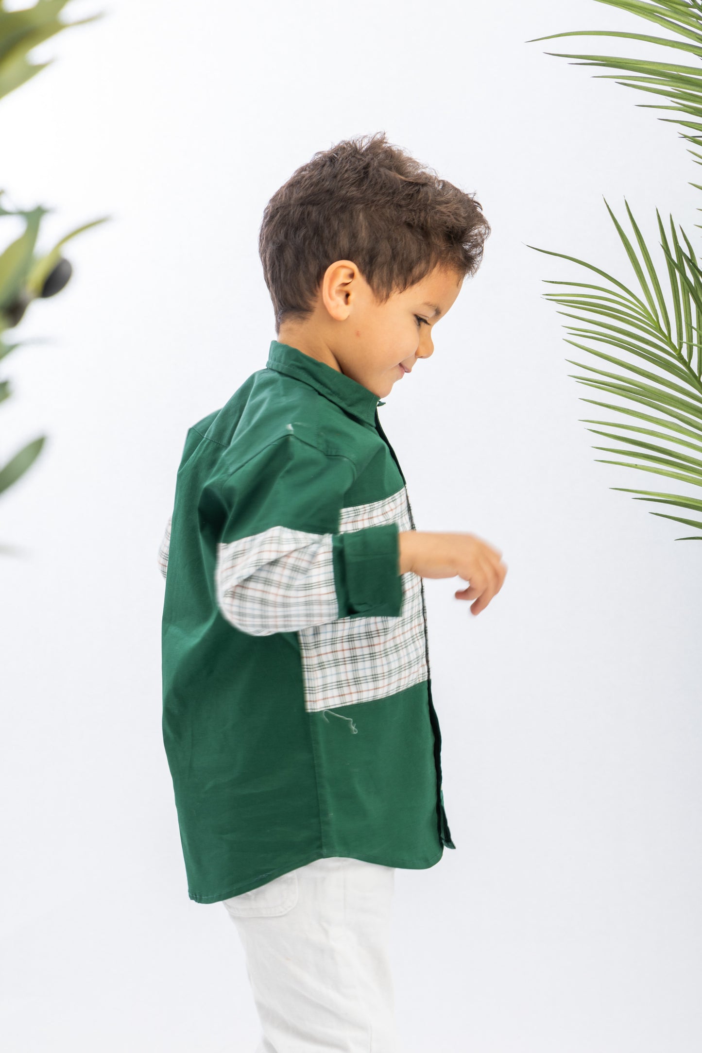 Green X White Squares Boys Shirt