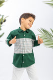 Green X White Squares Boys Shirt