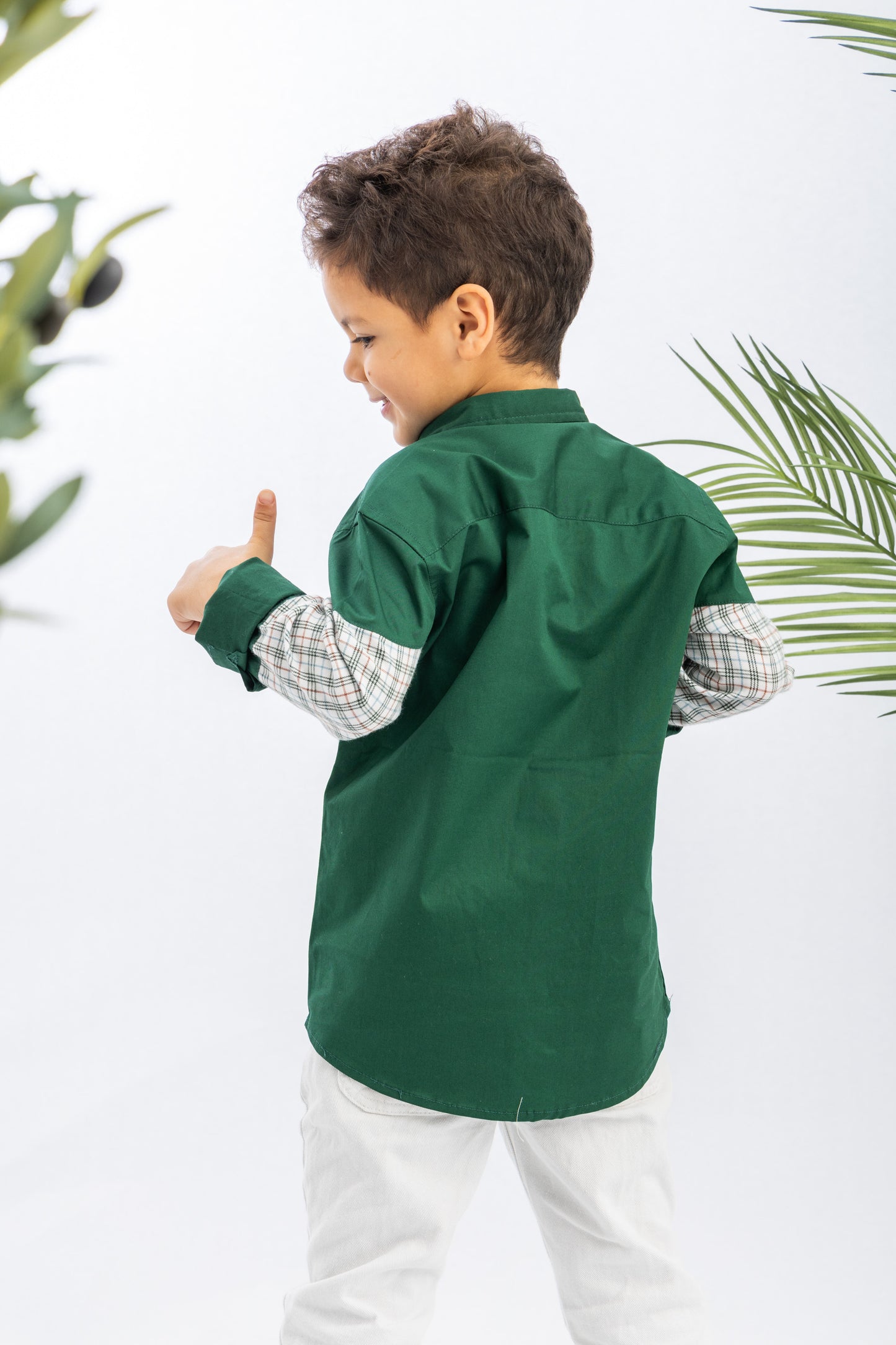 Green X White Squares Boys Shirt