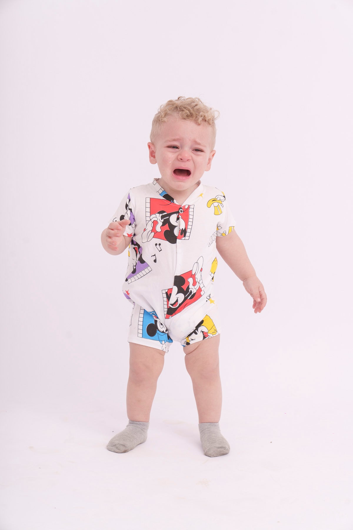 White Mickey Short Sleeve BabyBoy salopette