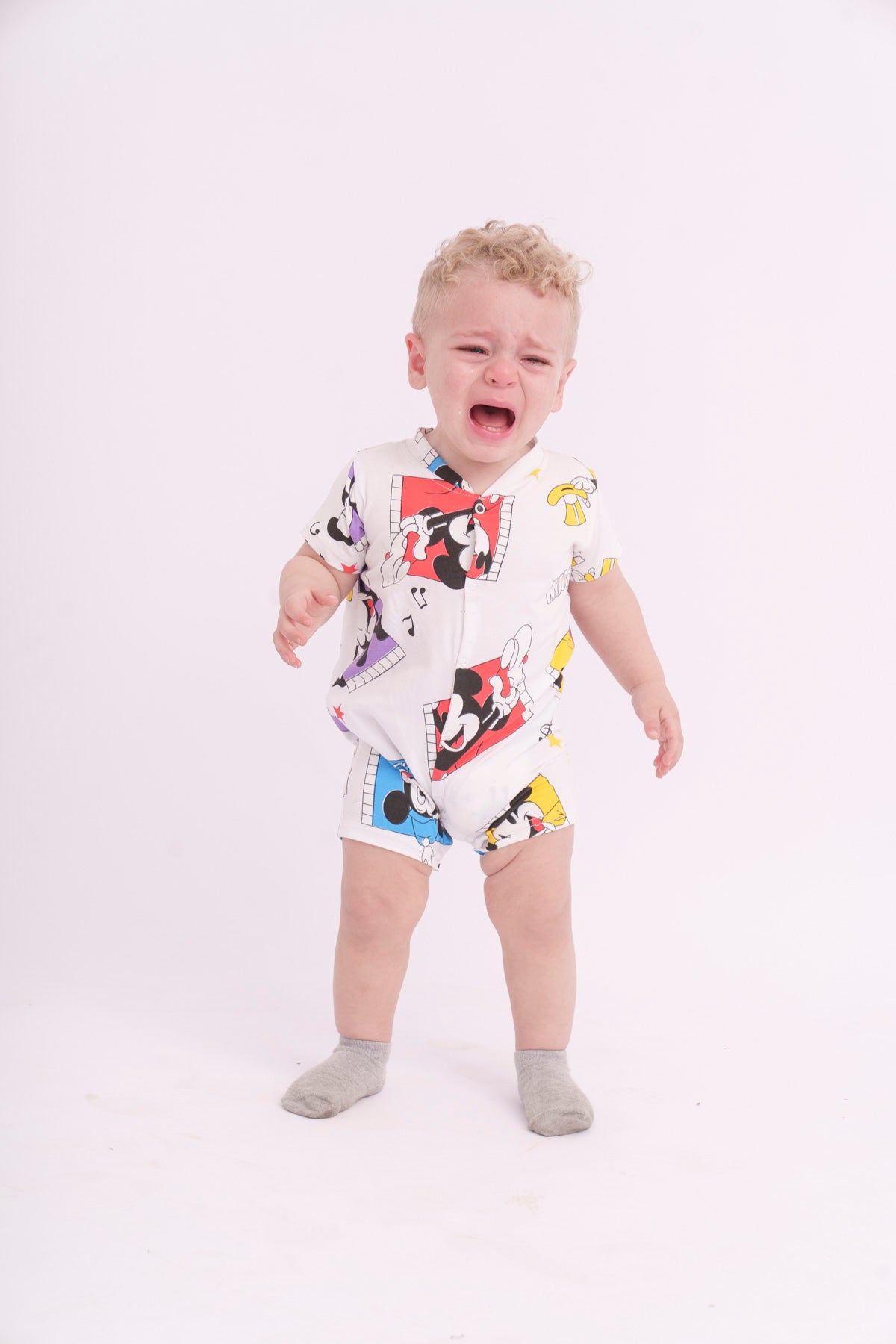 White Mickey Short Sleeve BabyBoy salopette