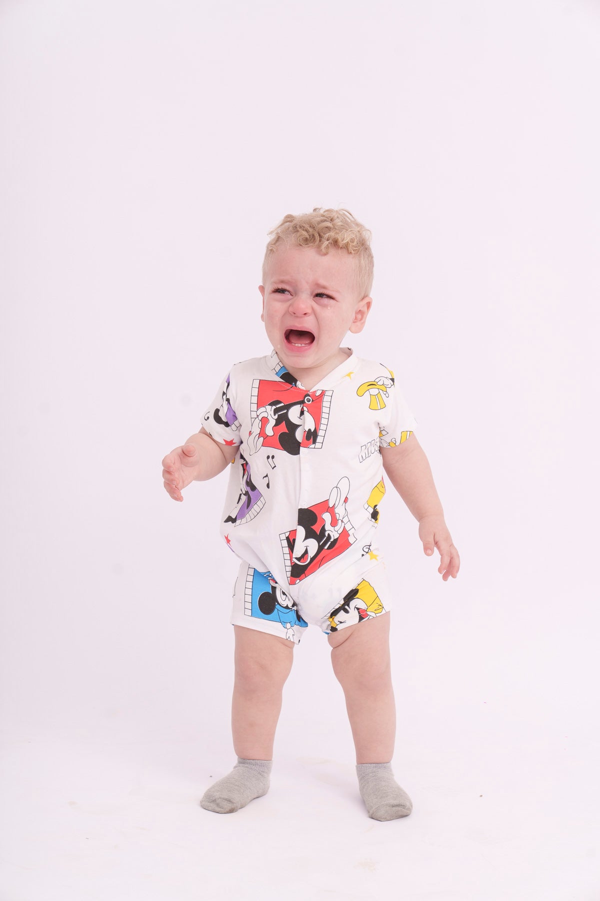 White Mickey Short Sleeve BabyBoy salopette