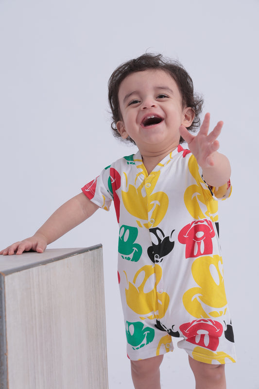 Coloured Mickey Short Sleeve BabyBoy salopette