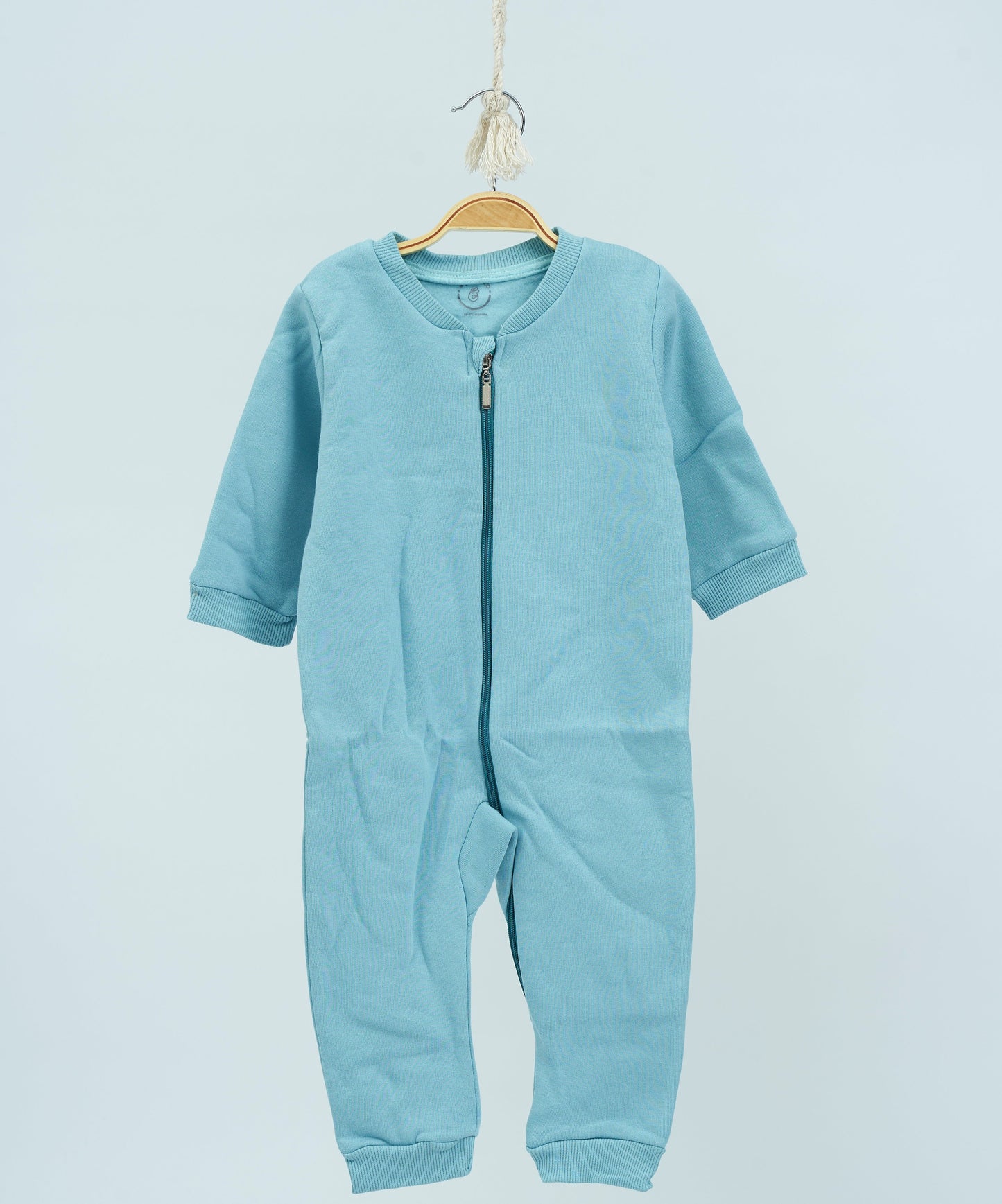 Baby Melton Jumpsuit fleece inside Aqua Blue